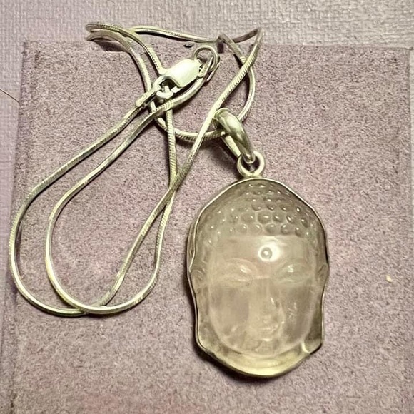 Rose Quartz Buddha Sterling Silver Necklace - Picture 2 of 4